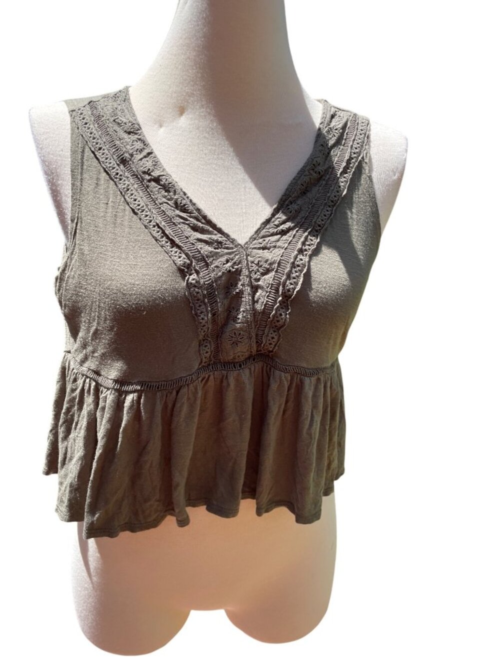 Olive Green Sleeveless Peplum Top Cotton Womens Lightweight American Rag Small